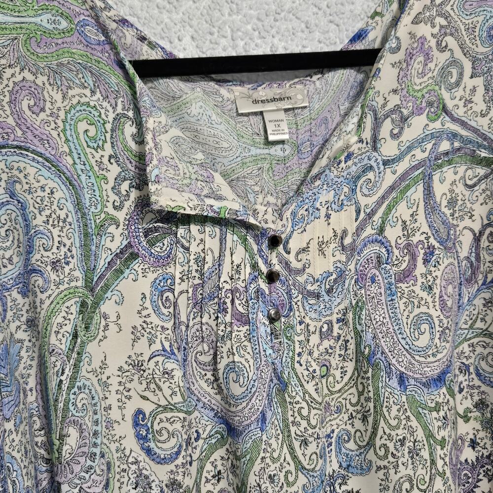 Dressbarn Womens Paisley 3/4 Sleeve Henley Blouse Size 1X Boho Peasant Ethereal - Picture 3 of 7